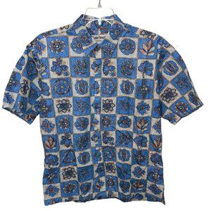 Men's Cooke Street Honolulu Hawaiian Short Sleeve Blue/Tan Cotton‎ Shirt Large